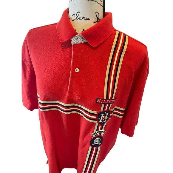 Y2K 90'S TOMMY HILFIGER POLO SHIRT LYON CREST EMBROIDERED PATCHES SZ XL ICONIC - Picture 13 of 16